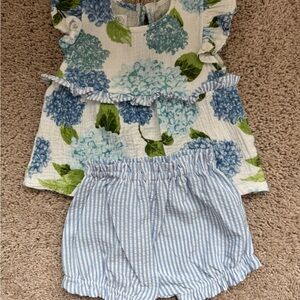 Mud Pie Cream Set with Blue Hydrangea Print and Green Leaves